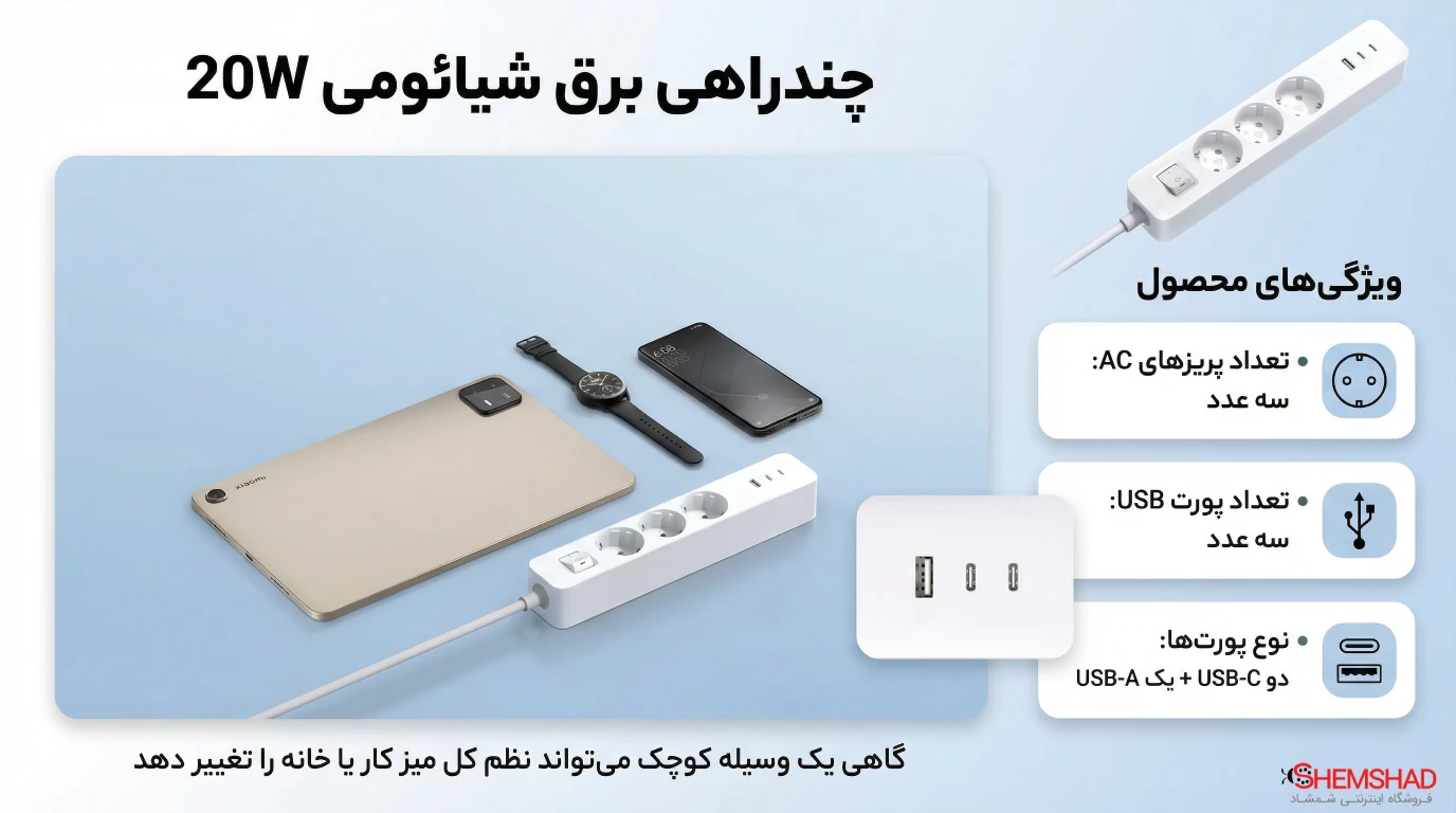 معرفی چندراهی برق شیائومی مدل 20W Power Strip XMCXB01EU