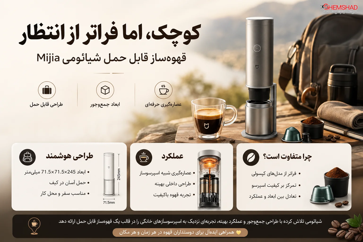 Xiaomi Mijia Portable Coffee Maker – ShemShad (1) قهوهساز قابل حمل شیائومی؛ کوچک اما فراتر از انتظار